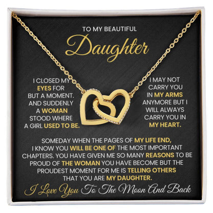 To My Daughter - I love you to the moon and back - Interlocking Hearts Necklace Gift for Daughter - Personalize Memories