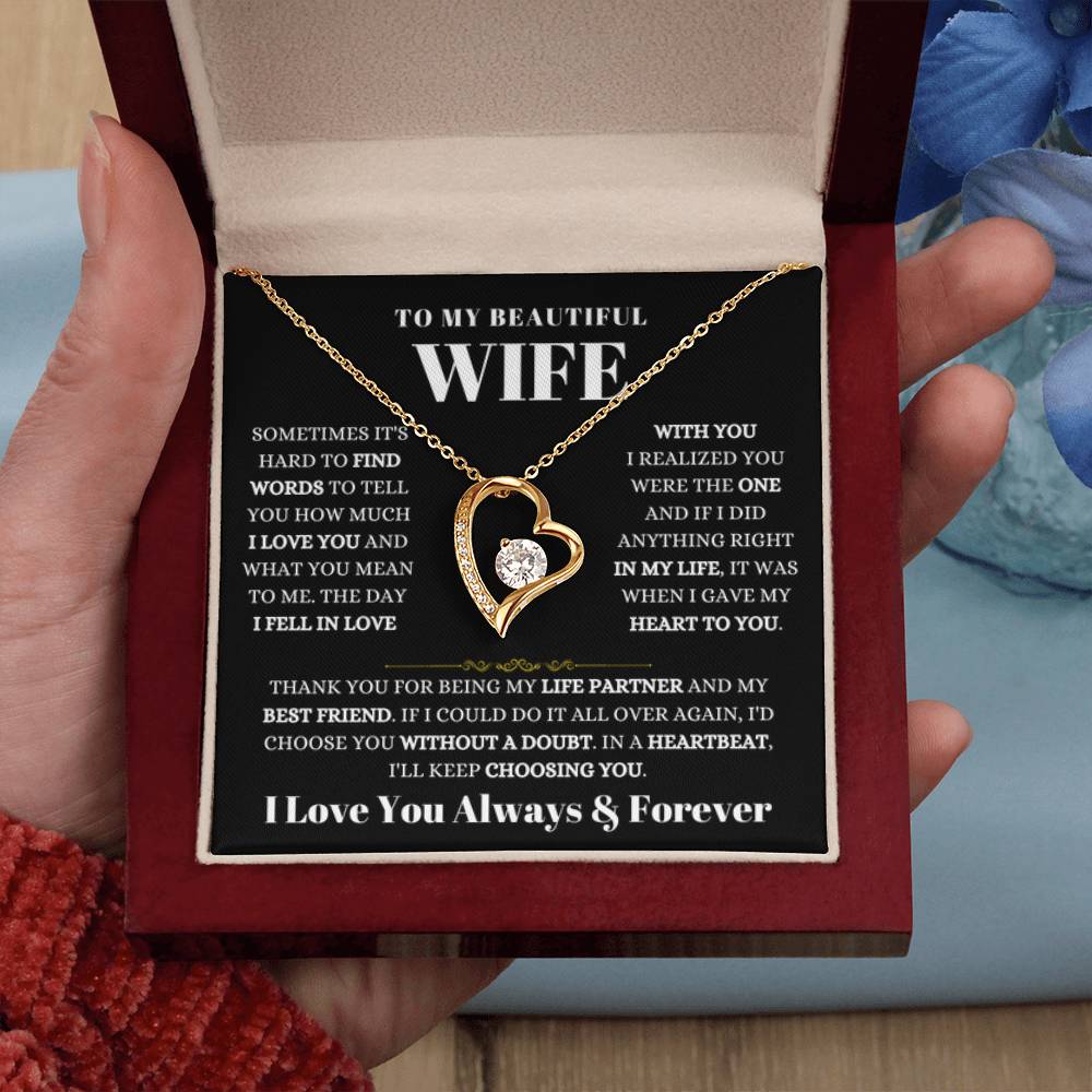 To My Beautiful Wife Necklace - Best Loving Jewelry Gift for Valentine’s Day, Anniversaries & Romantic Surprises - Forever Love Necklace - Personalize Memories
