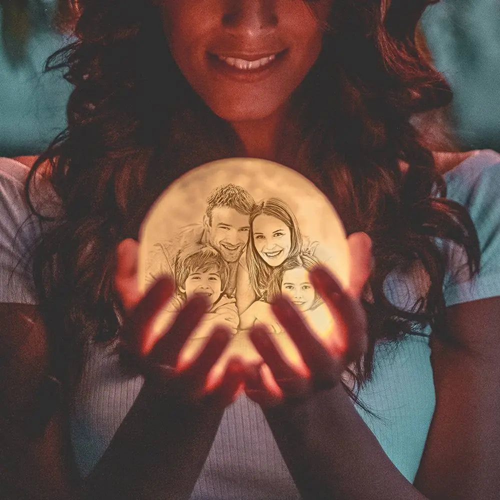 Custom Moon Lamp with Photo - 3D Printed Personalized Lunar Night Light | Gift for Couples & Family - Personalize Memories