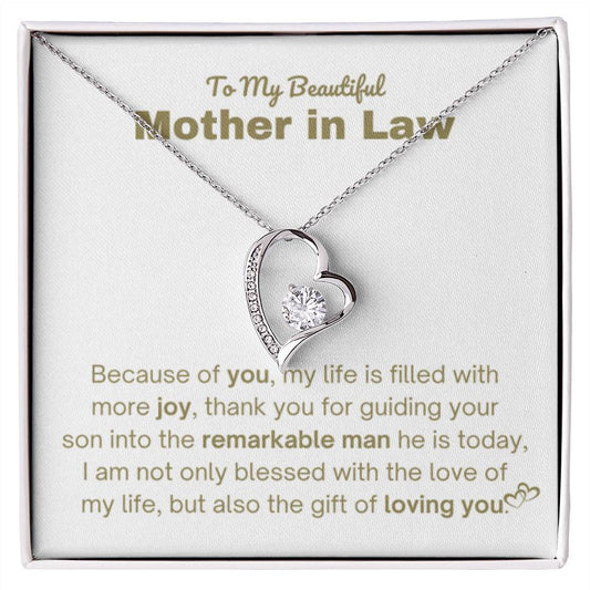 To My Beautiful Mother In Law - Gift for MIL - Because of you - Forever Love Necklace - Personalize Memories