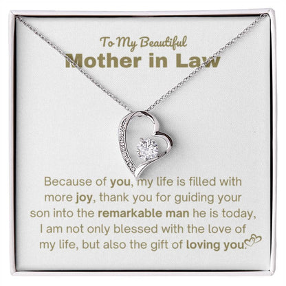 To My Beautiful Mother In Law - Gift for MIL - Because of you - Forever Love Necklace - Personalize Memories