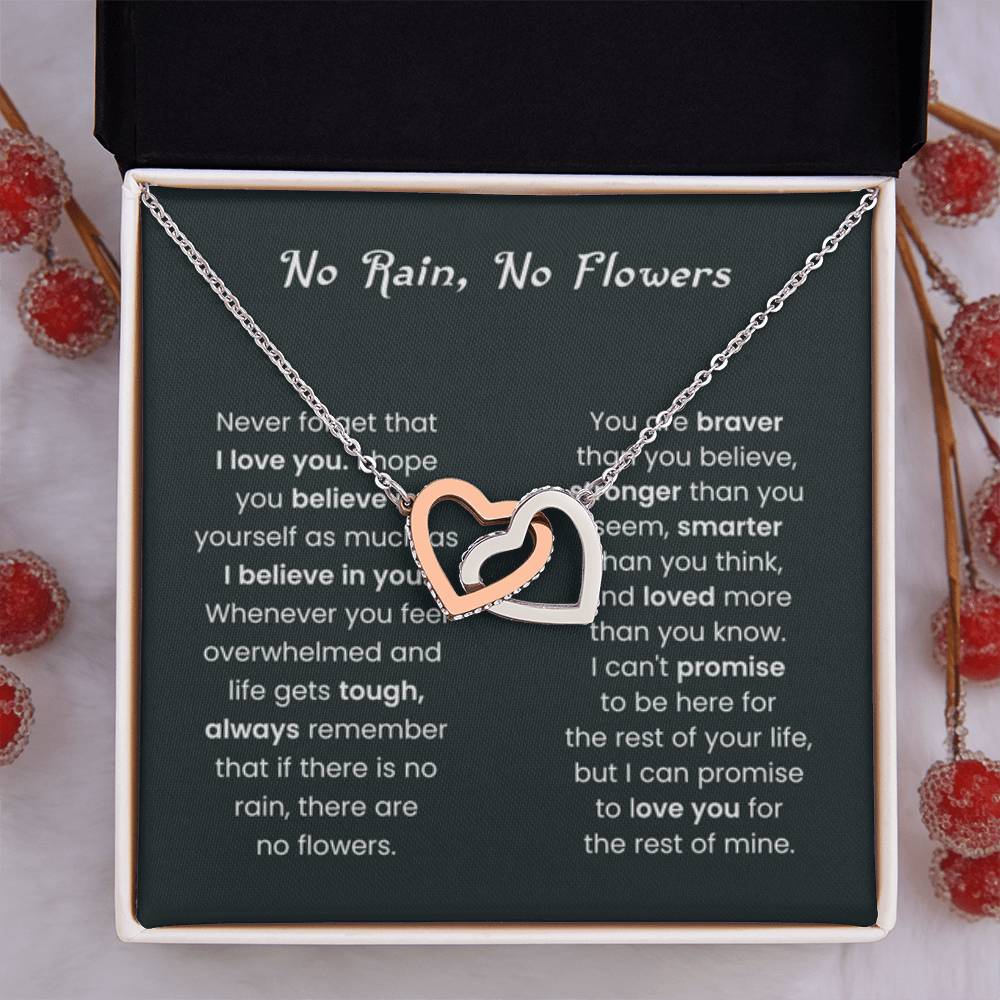 No Rain, No Flowers Gift for Her - Interlocking Hearts Necklace - Personalize Memories