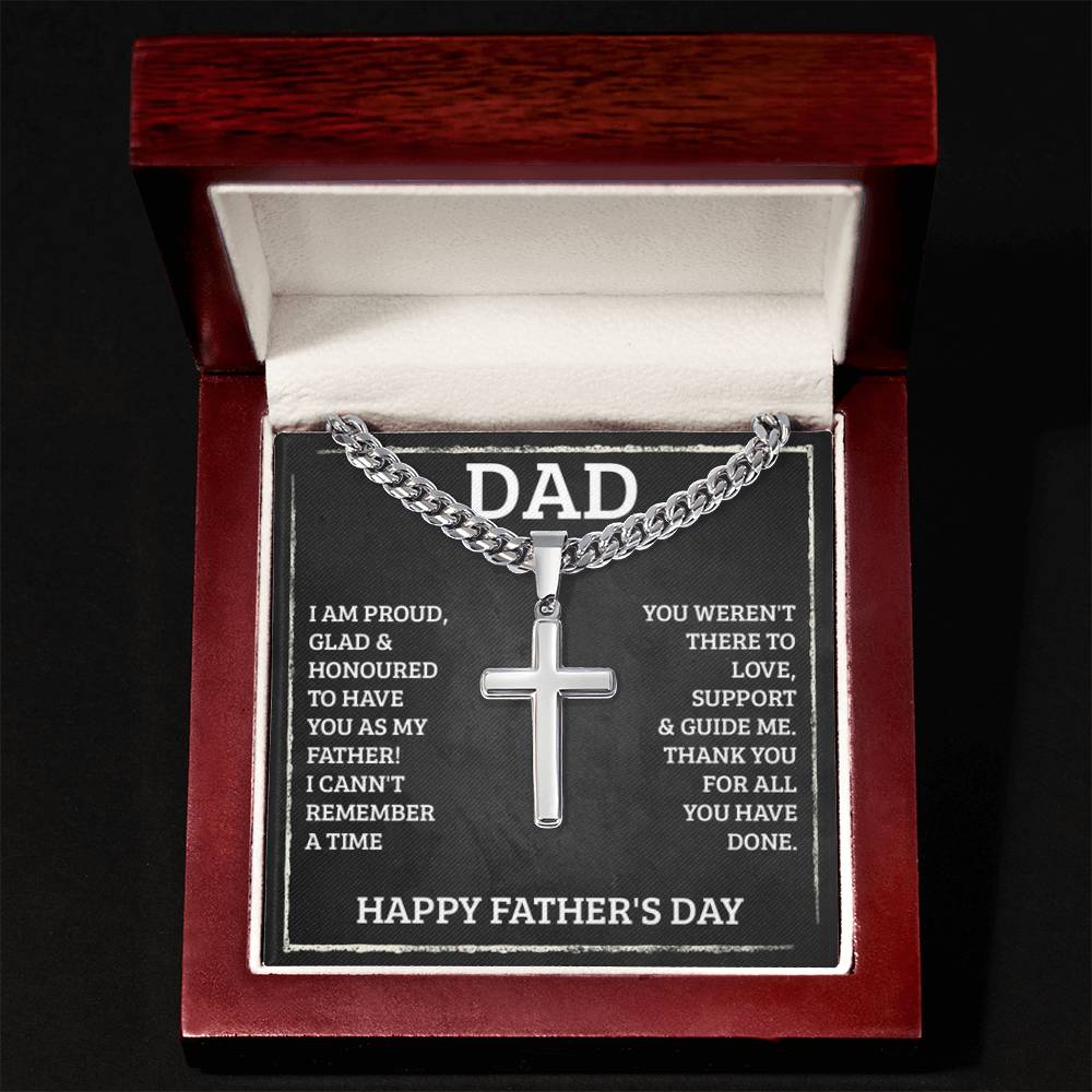 Dad - I'm proud - Artisan Cross with Cuban Link Chain - Father's Day Present - Personalize Memories
