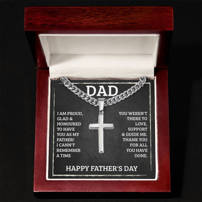 Dad - I'm proud - Artisan Cross with Cuban Link Chain - Father's Day Present - Personalize Memories