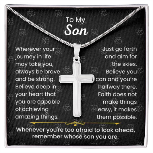 To My Son - Always be brave and be strong - Gift for Son - Artisan Cross Necklace - Personalize Memories