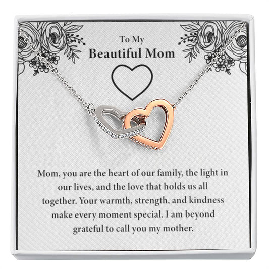To My Beautiful Mom - You Are The Heart Of Our Family - Interlocking Hearts Necklace - Unique Gift For Mom