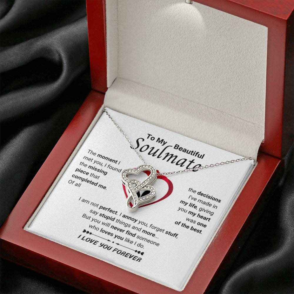 To My Beautiful Soulmate Necklace - Romantic Necklace Gift for Her for Valentine’s Day & Special Occasions - Heart-to-heart Pendant Necklace - Personalize Memories