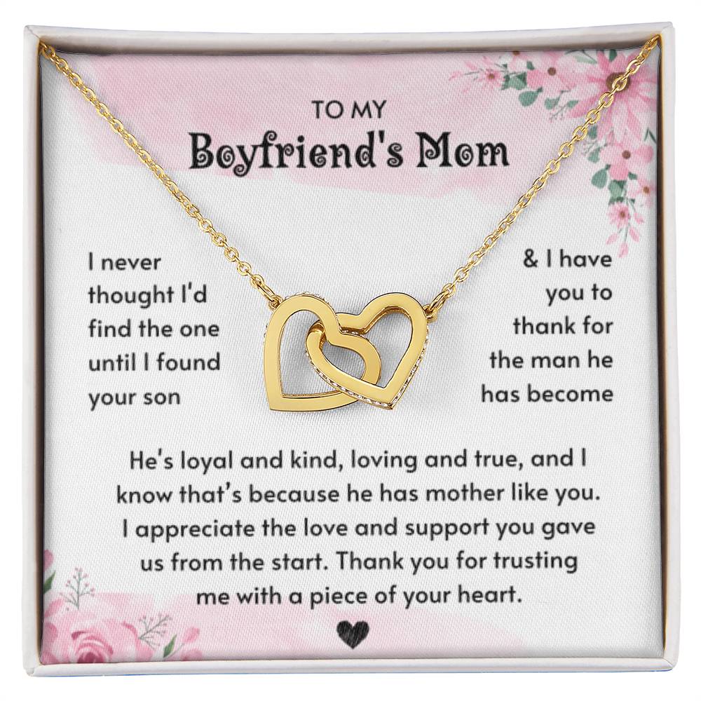 To My Boyfriend's Mom - I Will Forever Be Grateful For You - Interlocking Hearts Necklace - Best Gift for Boyfriend's Mom - Personalize Memories
