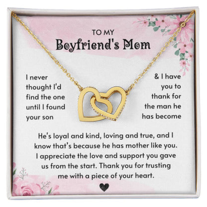 To My Boyfriend's Mom - I Will Forever Be Grateful For You - Interlocking Hearts Necklace - Best Gift for Boyfriend's Mom - Personalize Memories