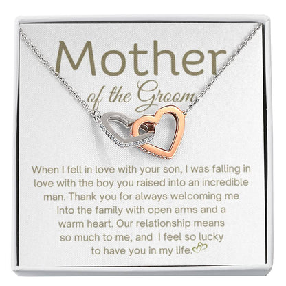 Mother of the Groom Present - Because of you - Interlocking Hearts Necklace - Gift for MIL - Personalize Memories