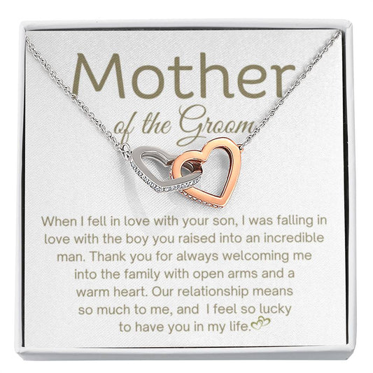 Mother of the Groom Present - Because of you - Interlocking Hearts Necklace - Gift for MIL - Personalize Memories
