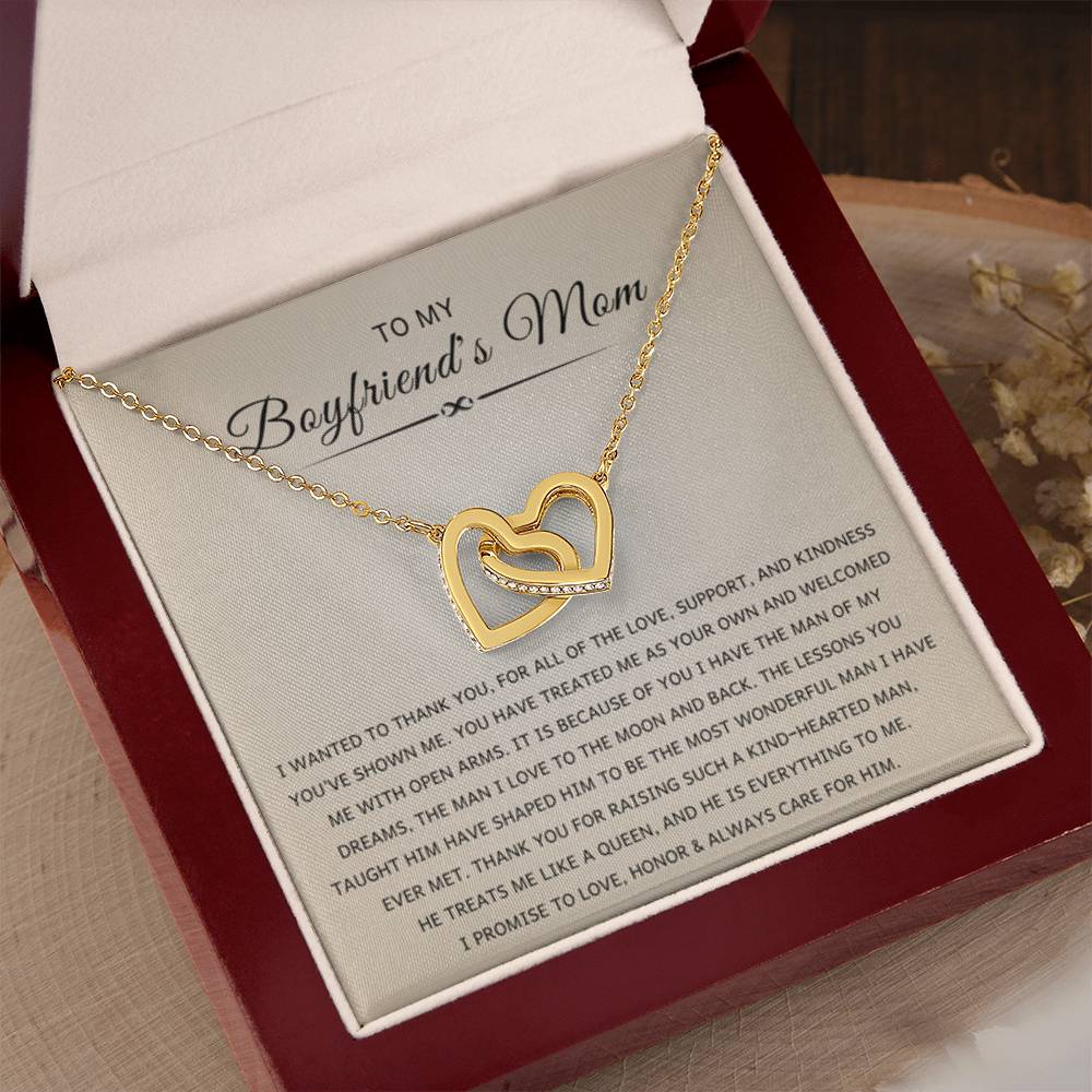 To My Boyfriend's Mom - I wanted to thank you - Interlocking Hearts Necklace - Best Gift for Bf mother - Personalize Memories