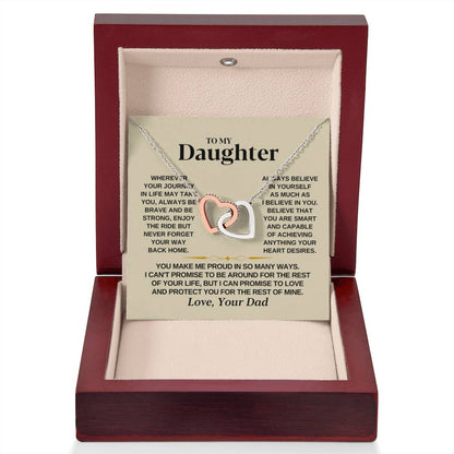 To My Daughter Necklace – Dad to Daughter Birthday Jewelry – Interlocking Hearts Necklace - Personalize Memories