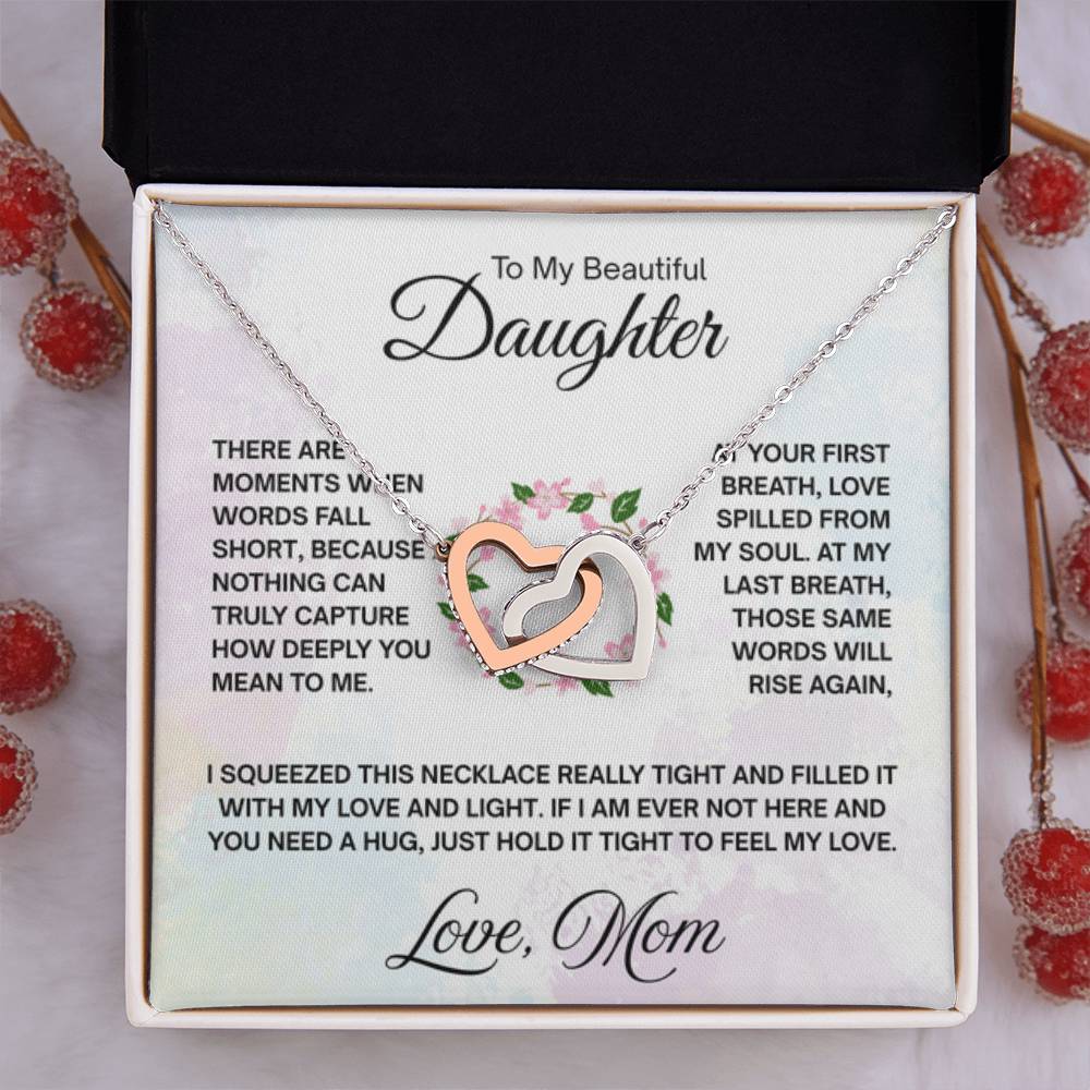 To My Daughter Necklace – Daughter Graduation & Birthday Present from Mom – Interlocking Hearts Necklace - Personalize Memories