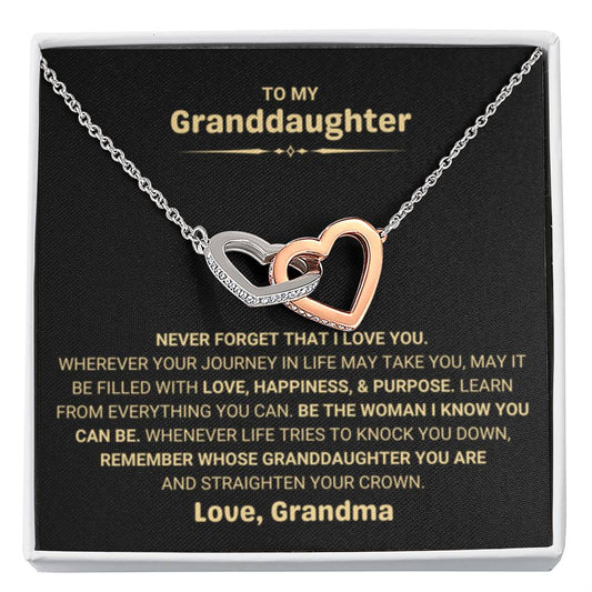 To My Granddaughter Necklace – Holiday Graduation Gift for Granddaughter from Grandma – Interlocking Hearts Necklace