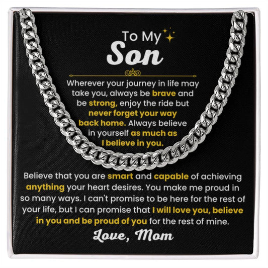 Cuban Link Chain Necklace, Gift for Son from Mom, Stylish Jewelry for Birthday, Graduation & Special Occasions - Personalize Memories