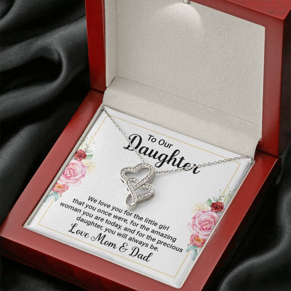 To Our Daughter Necklace – Daughter Graduation & Birthday Present from Mom and Dad – Heart-to-heart Pendant Necklace - Personalize Memories