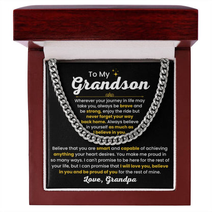 Cuban Link Chain Necklace, Gift for Grandson from Grandpa, Stylish Jewelry for Birthday, Graduation & Special Occasions - Personalize Memories