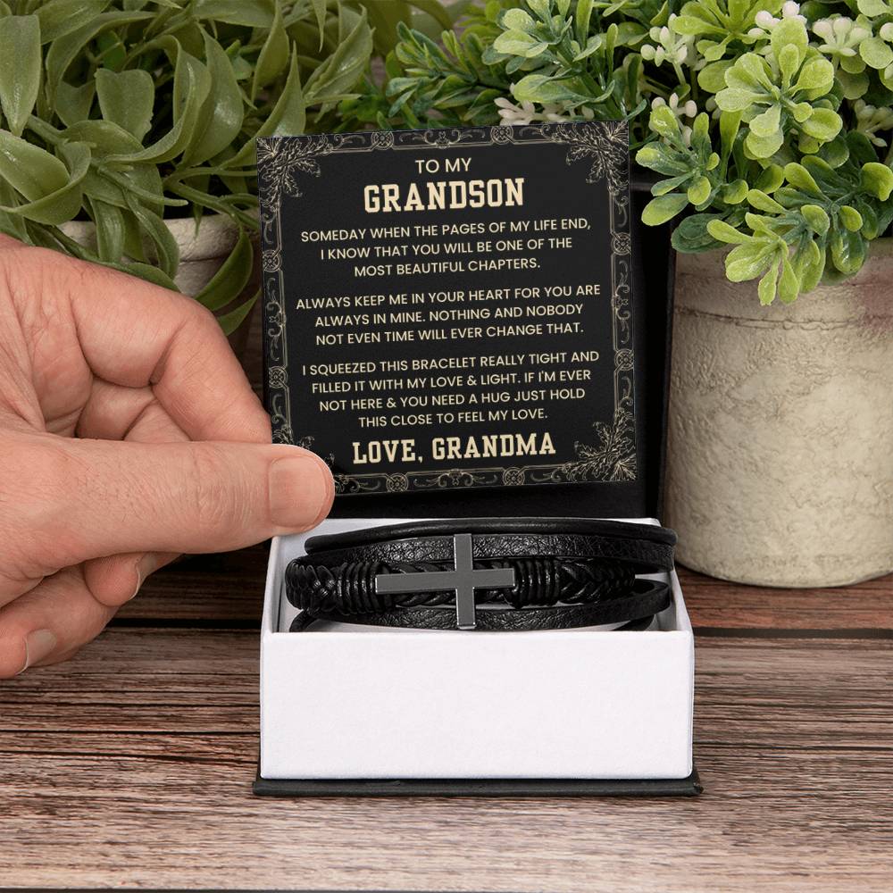 Grandmother to Grandson Gift – Graduation, Birthday, Christmas – Men's Cross Bracelet - Personalize Memories