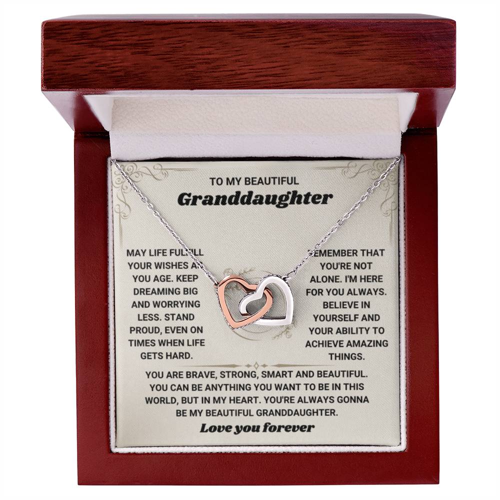 To My Granddaughter Necklace - Birthday Graduation Keepsake for Granddaughter - Interlocking Hearts Necklace - Personalize Memories