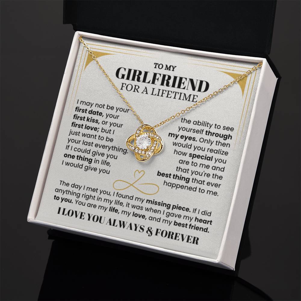 To My Girlfriend Necklace - Soulmate Jewelry Gift for Valentine’s Day, Birthday - Love Knot Necklace - Personalize Memories