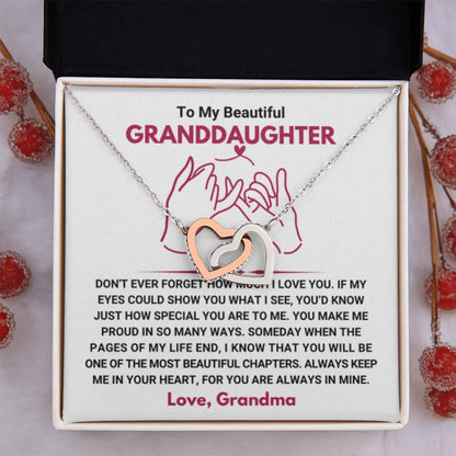 To My Granddaughter Necklace – Birthday, Graduation Jewelry for Granddaughter from Grandma – Interlocking Hearts Necklace - Personalize Memories