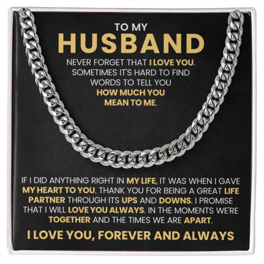 To My Husband - Never Forget That I Love You - Cuban Link Chain Gift from Wife to Husband - Personalize Memories