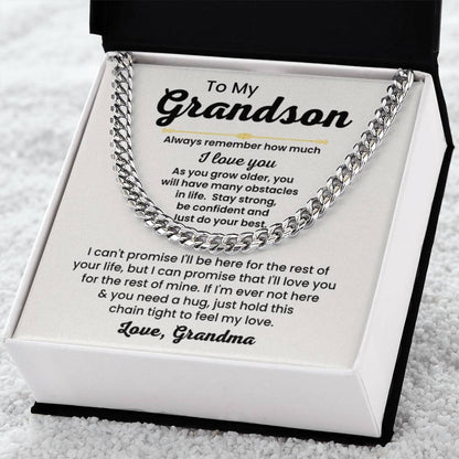 To My Grandson Necklace - Always remember how much I love you - Cuban Link Chain Gift for Grandson from Grandma - Personalize Memories