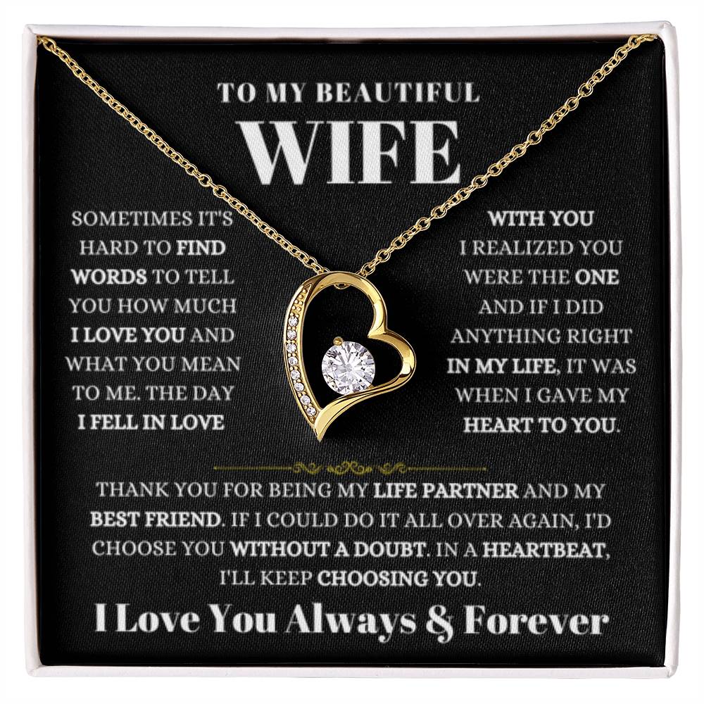 To My Beautiful Wife Necklace - Best Loving Jewelry Gift for Valentine’s Day, Anniversaries & Romantic Surprises - Forever Love Necklace - Personalize Memories