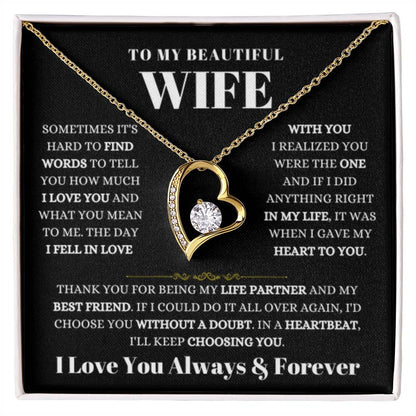 To My Beautiful Wife Necklace - Best Loving Jewelry Gift for Valentine’s Day, Anniversaries & Romantic Surprises - Forever Love Necklace - Personalize Memories