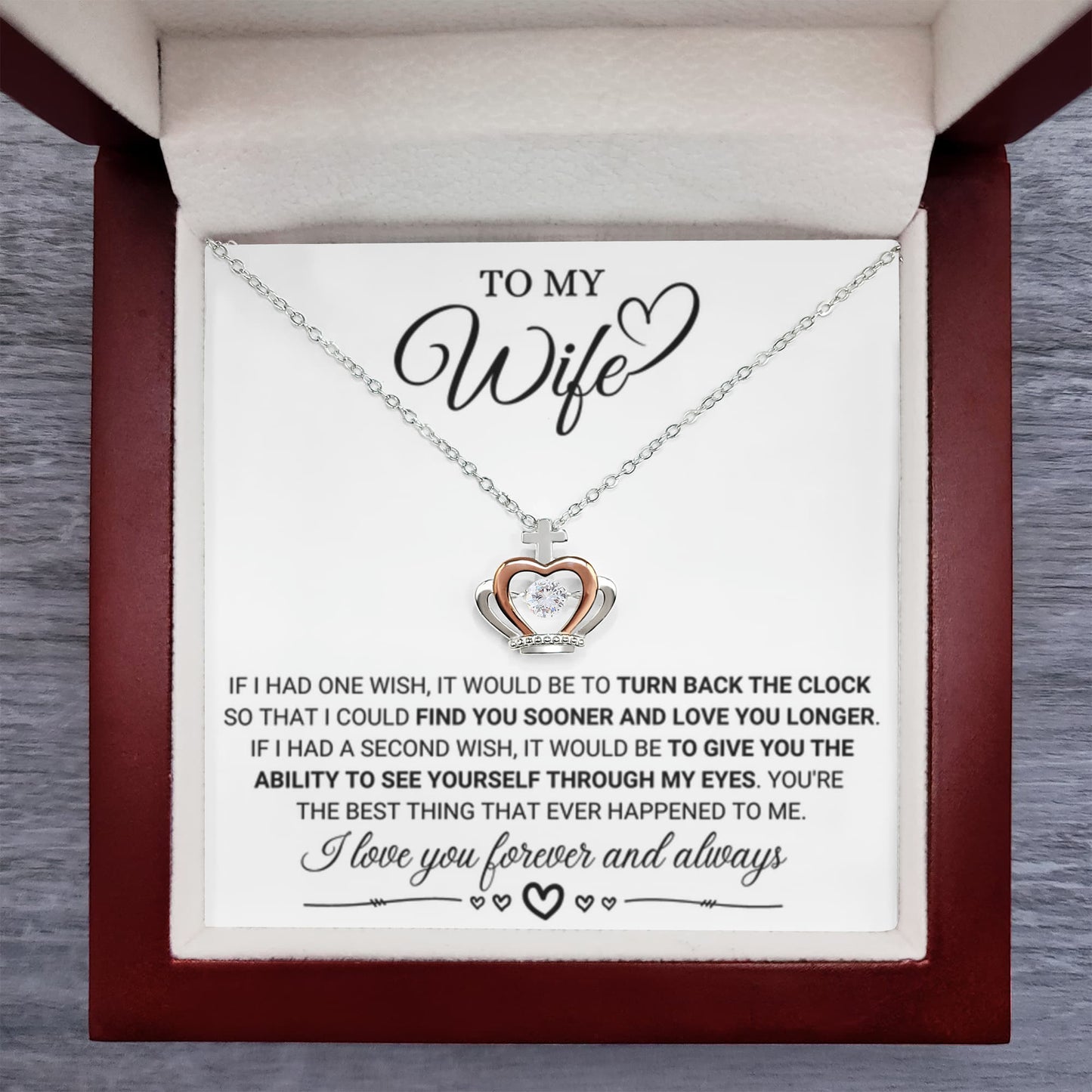 Sentimental Gift for Wife - Emotional Husband-to-Wife Jewelry for Birthday, Christmas & Valentine’s Day - Crown Pendant Necklace - Personalize Memories