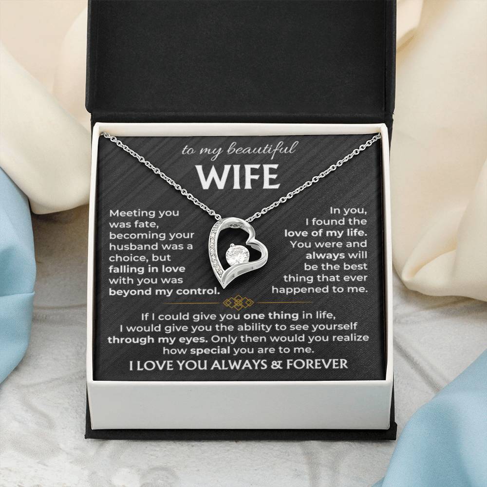 To My Beautiful Wife Necklace - Best Surprise Gift for Wife from Husband for Anniversary, Christmas & Valentine’s Day - Forever Love Necklace - Personalize Memories