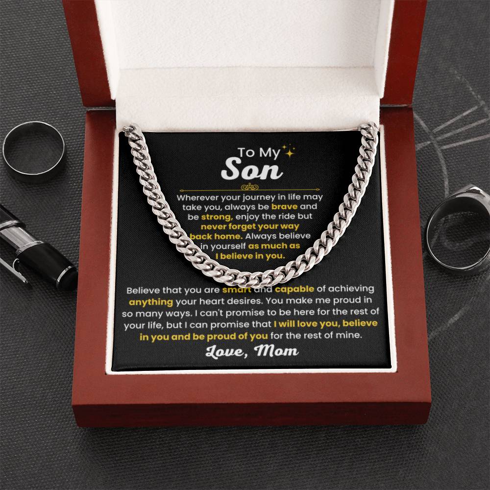 Cuban Link Chain Necklace, Gift for Son from Mom, Stylish Jewelry for Birthday, Graduation & Special Occasions - Personalize Memories