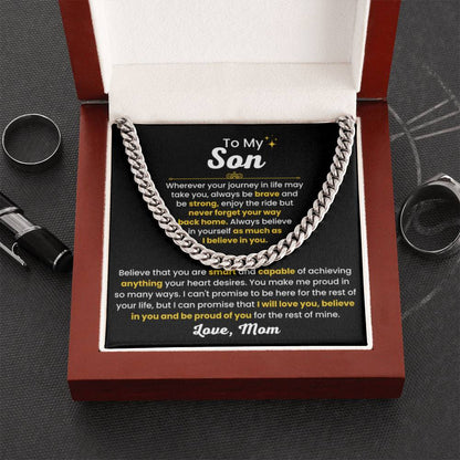 Cuban Link Chain Necklace, Gift for Son from Mom, Stylish Jewelry for Birthday, Graduation & Special Occasions - Personalize Memories