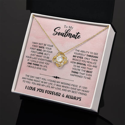 To My Soulmate Necklace - Long Distance Relationship Soulmate Gift for Romantic Occasions - Love Knot Necklace - Personalize Memories