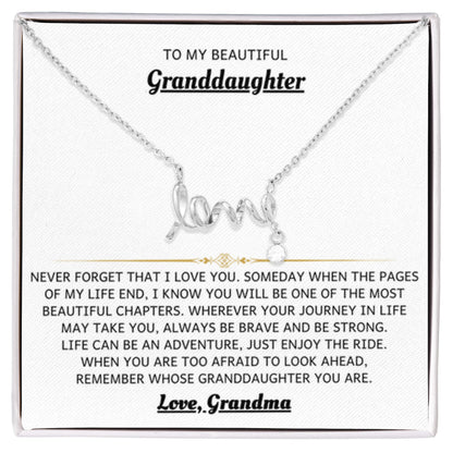 To My Granddaughter Necklace – Holiday Birthday Jewelry Gift from Grandma – Scripted Love Necklace - Personalize Memories