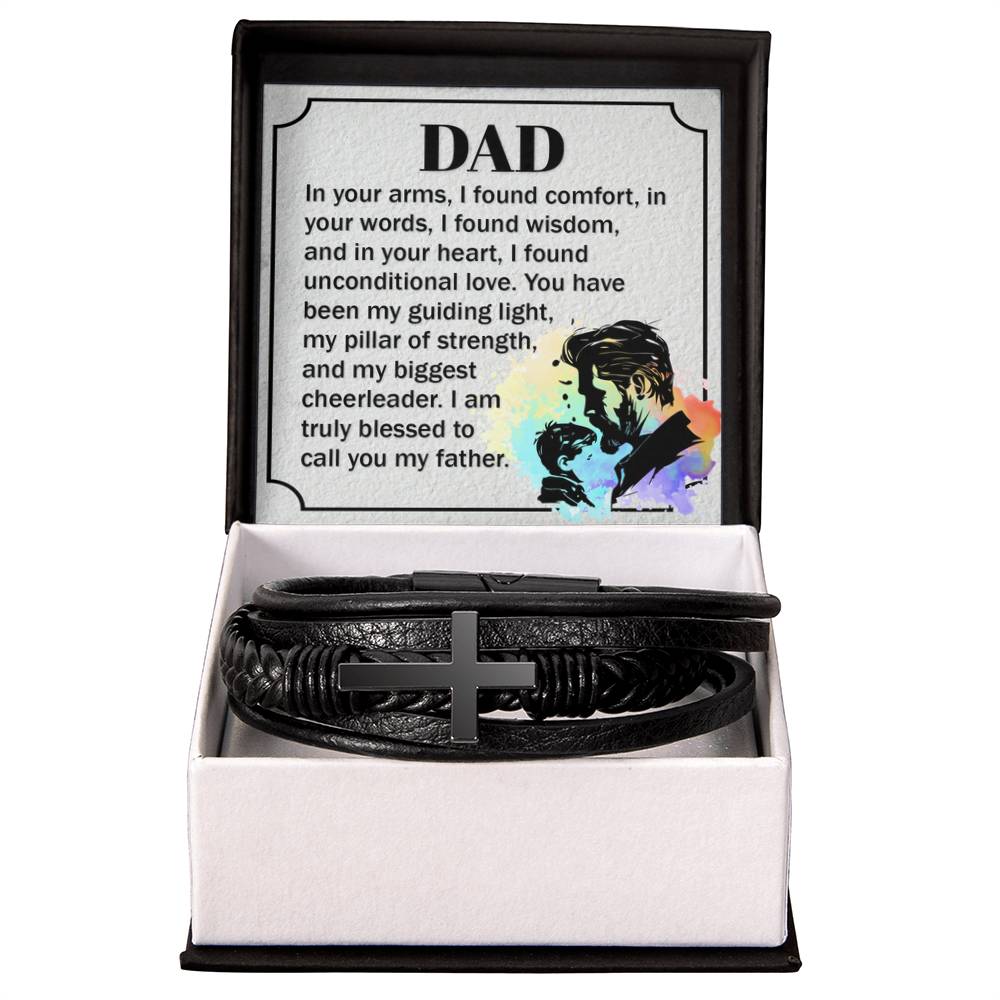 Dad - In your arms, I found comfort - Men's Cross Bracelet for Father - Personalize Memories