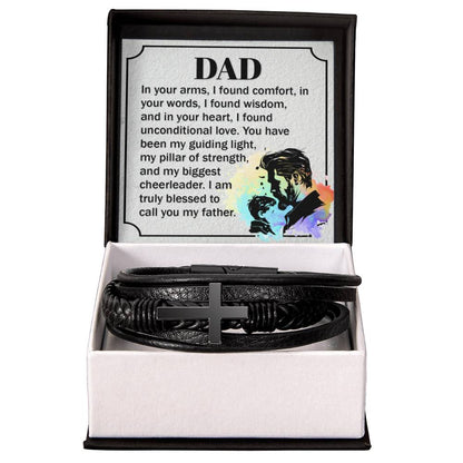 Dad - In your arms, I found comfort - Men's Cross Bracelet for Father - Personalize Memories