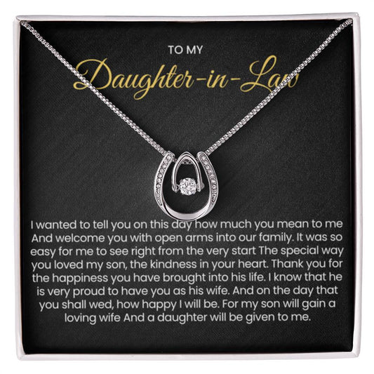 To My Daughter In Law - Gift for Daughter in Law - Lucky In Love Necklace - Personalize Memories