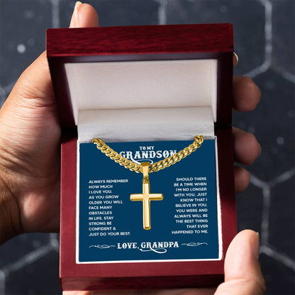 To My Grandson - Always remember how much I love you Dad - Artisan Cross with Cuban Link Chain - Personalize Memories