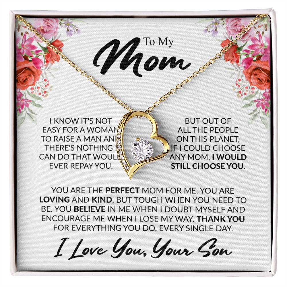 Gift for Mom from Son - You're The Perfect Mom For Me - Forever Love Necklace - Personalize Memories