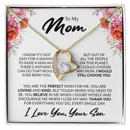 Gift for Mom from Son - You're The Perfect Mom For Me - Forever Love Necklace - Personalize Memories