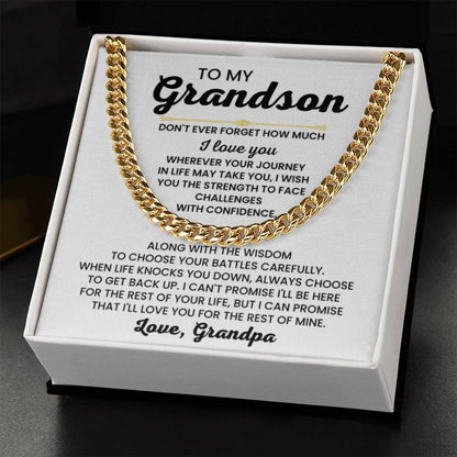 To My Grandson Necklace – Grandson Gift from Grandfather – Cuban Link Chain - Personalize Memories