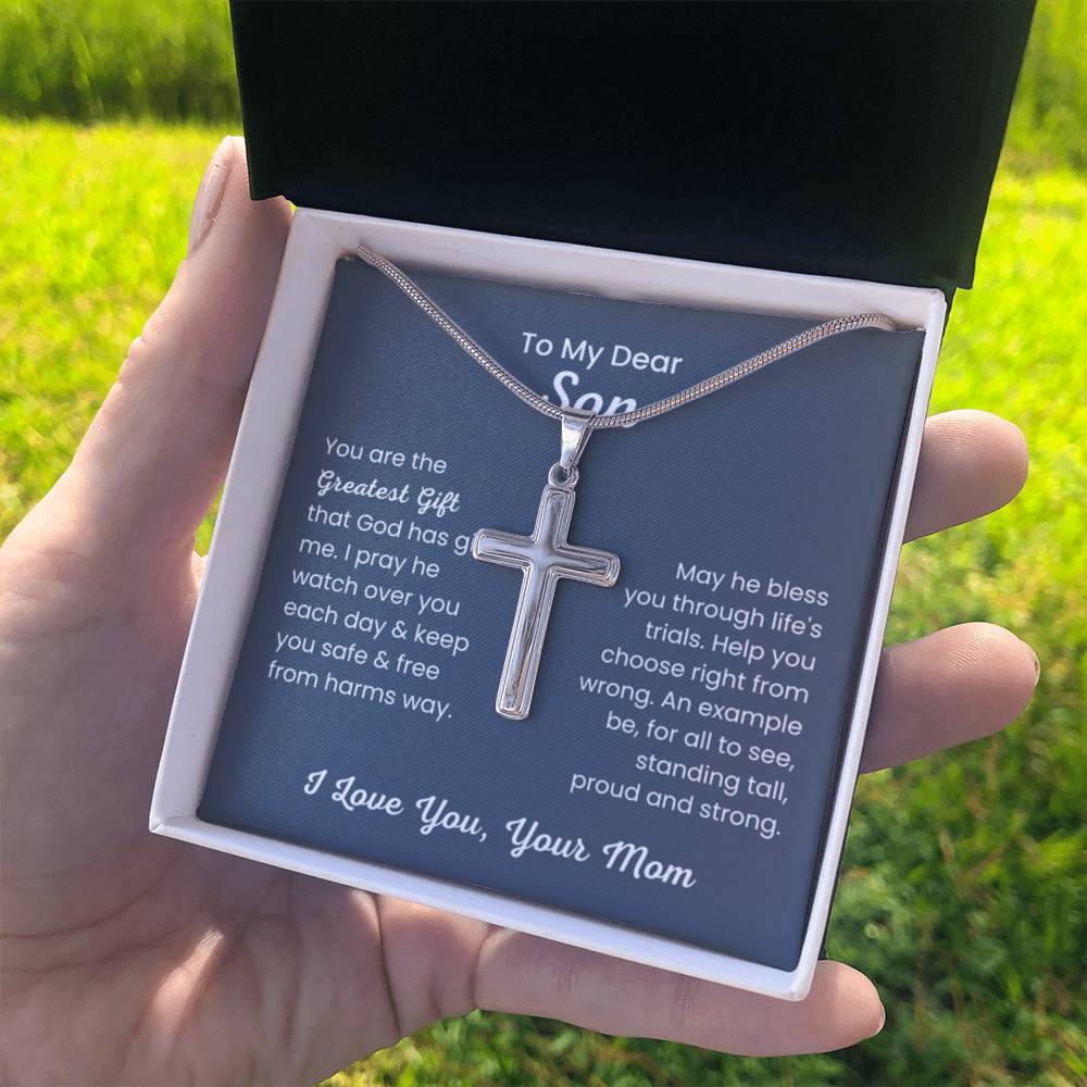 To Dear My Son - You are the greatest gift - Gift for Son from Mom - Artisan Cross Necklace - Personalize Memories