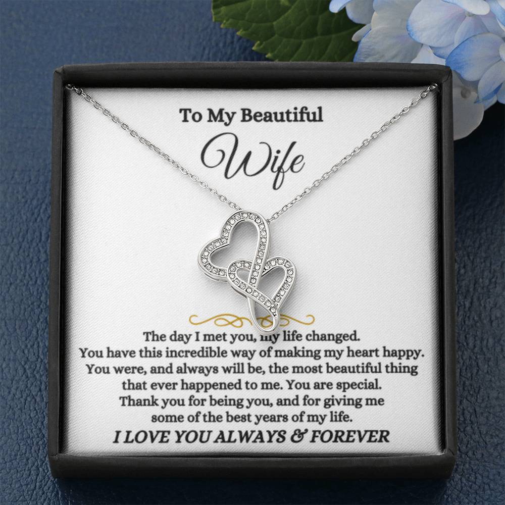 To My Wife Necklace - Romantic Everyday Jewelry Gift from Husband for Birthday, Valentine’s Day & Just Because -Heart-to-heart Pendant Necklace - Personalize Memories