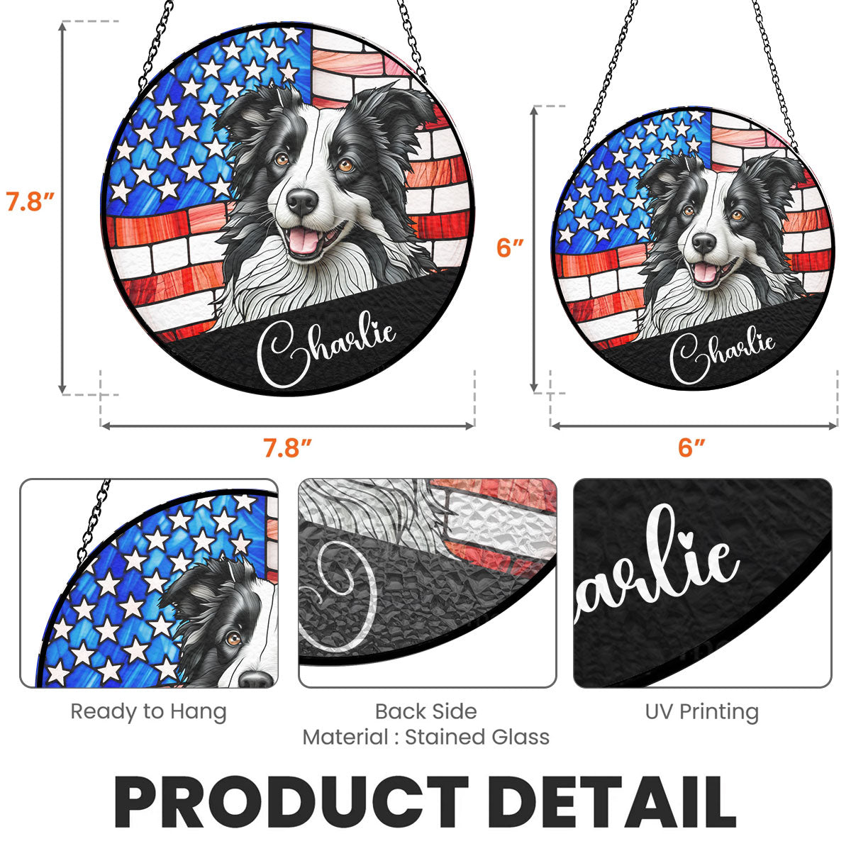 Portrait Dog America - Personalized Custom Window Hanging Suncatcher - Gift for Pet Lovers - Personalize Memories