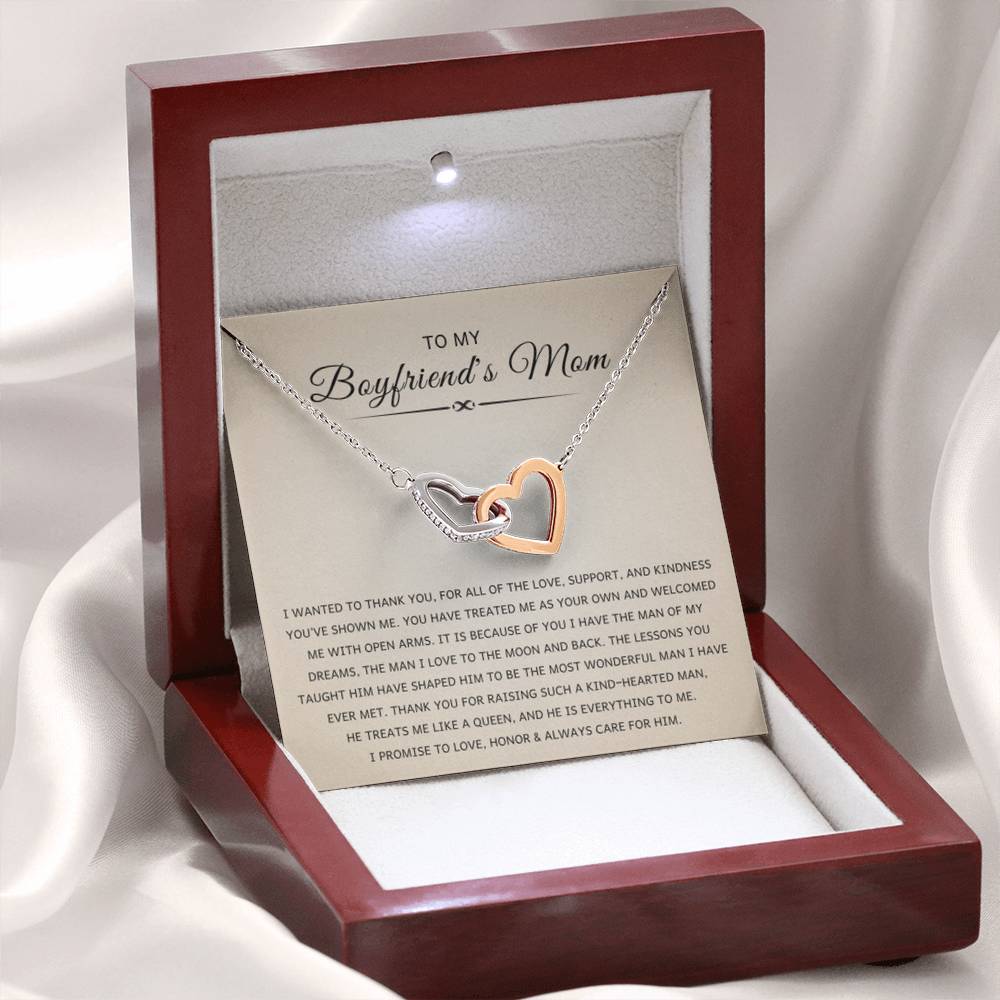 To My Boyfriend's Mom - I wanted to thank you - Interlocking Hearts Necklace - Best Gift for Bf mother - Personalize Memories