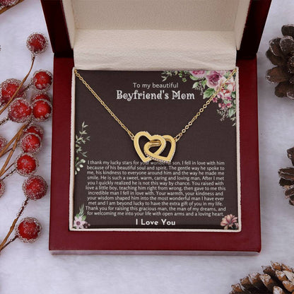 To My Beautiful Boyfriend's Mom - Thank you for raising this gracious man - Interlocking Hearts Necklace - Personalize Memories