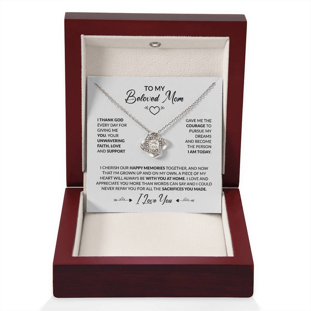 To My Beautiful Mom - I Thank God Every Day for Giving Me You - Love Knot Necklace - Personalize Memories