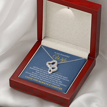 To My Wife Necklace - Cherished Wife Gift from Husband for Valentine’s Day, Anniversary & Birthday - Heart-to-heart Pendant Necklace - Personalize Memories